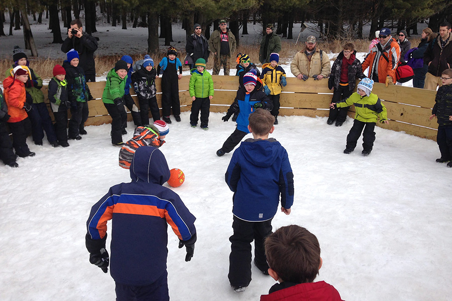 Playing gaga ball in the snow